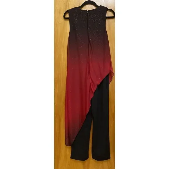 Venus Women’s Sheer overlay Jumpsuit red sparkly and black Size S - Picture 9 of 10